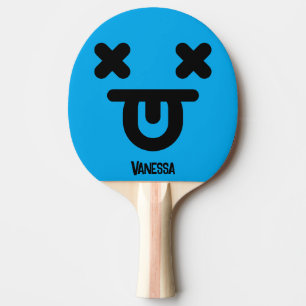 Raquette De Ping Pong Visage Bleu Langue Sortie Étourdi avec Nom