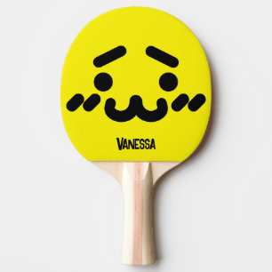 Raquette De Ping Pong Visage jaune mignon maladroit avec nom