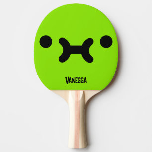 Raquette De Ping Pong Visage Mignon et Boudeur Vert avec Nom