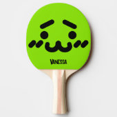 Raquette De Ping Pong Visage Mignon Gauche Vert avec Nom (Dos)