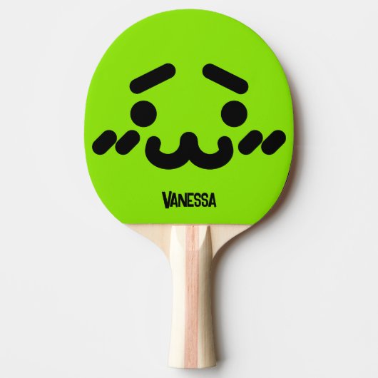Raquette De Ping Pong Visage Mignon Gauche Vert avec Nom (Devant)