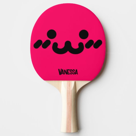Raquette De Ping Pong Visage Mignon Rose avec Nom (Devant)