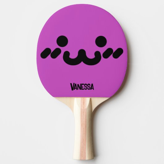 Raquette De Ping Pong Visage Mignon Violet avec Nom (Devant)