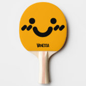 Raquette De Ping Pong Visage orange timide mignon avec nom (Dos)