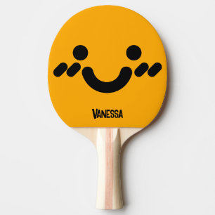 Raquette De Ping Pong Visage orange timide mignon avec nom