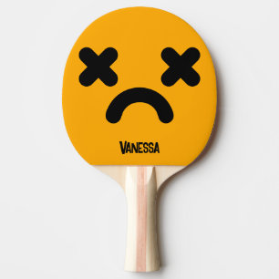 Raquette De Ping Pong Visage Orange Triste Étourdi avec Nom