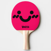 Raquette De Ping Pong Visage rose timide mignon avec nom (Dos)