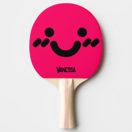 Raquette De Ping Pong Visage rose timide mignon avec nom (Devant)