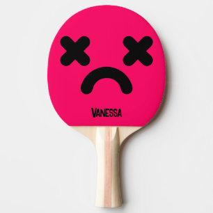 Raquette De Ping Pong Visage rose triste et étourdi avec nom
