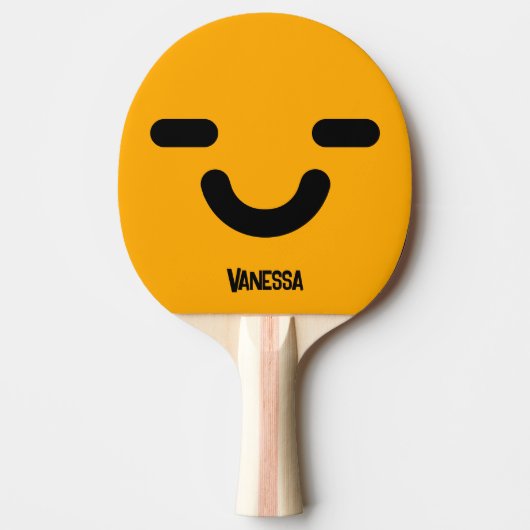 Raquette De Ping Pong Visage Satisfait Orange avec Nom (Devant)