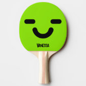 Raquette De Ping Pong Visage Satisfait Vert avec Nom (Dos)