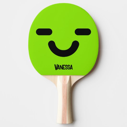 Raquette De Ping Pong Visage Satisfait Vert avec Nom (Devant)