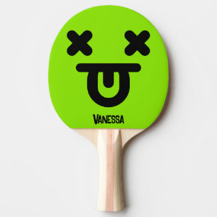 Raquette De Ping Pong Visage Vert Langue Sortie Étourdie avec Nom