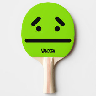 Raquette De Ping Pong Visage Vide Triste Vert avec Nom