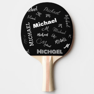 Raquette De Ping Pong Votre nom et monogramme motif personnalisé noir