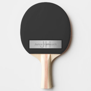 Raquette De Ping Pong Votre nom & monogramme Gris & aspect argent faux