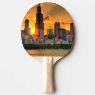 Raquette De Ping Pong Vue de l'horizon de Chicago d'Adler