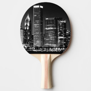 Raquette De Ping Pong Vue de nuit du paysage urbain célèbre de Chicago