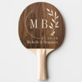 Raquette De Ping Pong Walnut Wood Leaf Wedding Monogram (Dos)