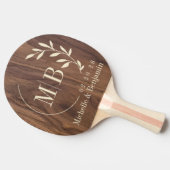 Raquette De Ping Pong Walnut Wood Leaf Wedding Monogram (Côté)