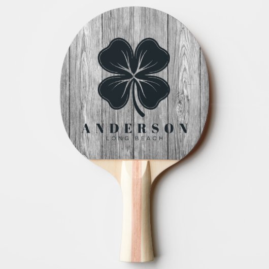 Raquette De Ping Pong Weathered Dark Gray Wood Four Leaf Clover withName (Dos)