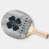 Raquette De Ping Pong Weathered Dark Gray Wood Four Leaf Clover withName (Côté)
