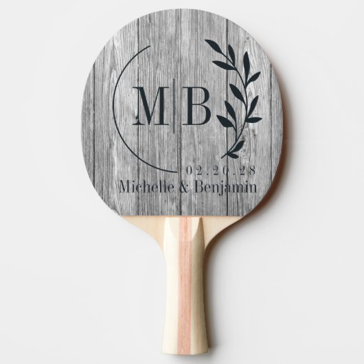 Raquette De Ping Pong Weathered Dark Gray Wooden Leaf Wedding Monogram (Dos)