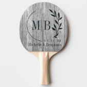 Raquette De Ping Pong Weathered Dark Gray Wooden Leaf Wedding Monogram (Devant)