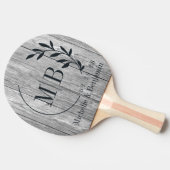 Raquette De Ping Pong Weathered Dark Gray Wooden Leaf Wedding Monogram (Côté)