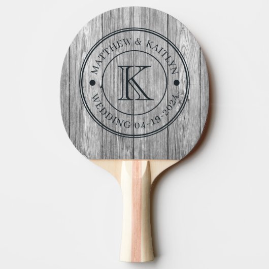Raquette De Ping Pong Weathered Dark Gray Wooden Wedding Monogram (Dos)