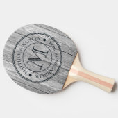 Raquette De Ping Pong Weathered Dark Gray Wooden Wedding Monogram (Côté)