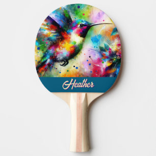 Raquette De Ping Pong Whimsical Colorful Hummingbird Bird Personnalisé