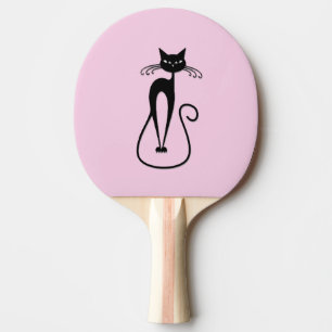 Raquette De Ping Pong Whimsical Skinny Chat noir rose