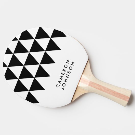Raquette De Ping Pong White Minimalist Name Black Triangle Pattern (Côté)