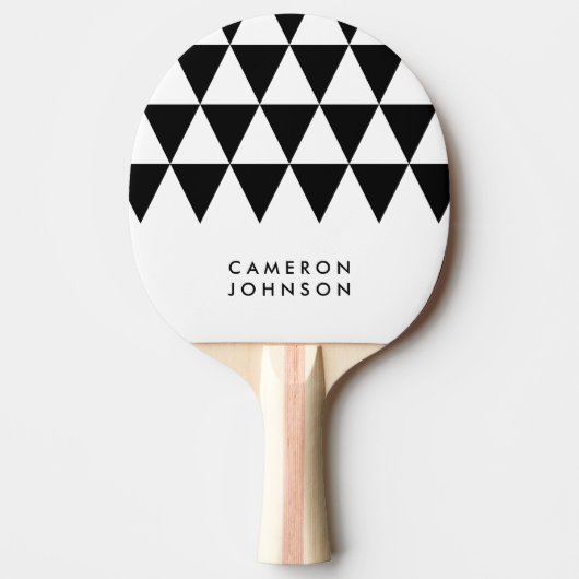 Raquette De Ping Pong White Minimalist Name Black Triangle Pattern (Devant)