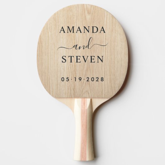 Raquette De Ping Pong White Pine Couple Names with Wedding Date (Dos)