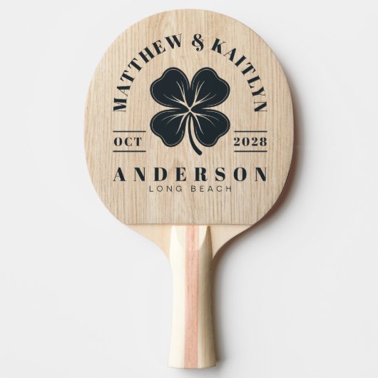 Raquette De Ping Pong White Pine Irish Lucky Clover Wedding Crest (Devant)