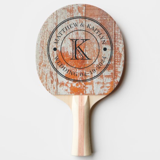 Raquette De Ping Pong Worn Barn Wood Wedding Monogram (Dos)