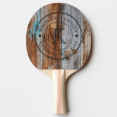 Raquette De Ping Pong Worn Blue Wash Wood Wedding Monogram (Dos)