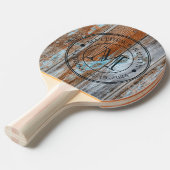 Raquette De Ping Pong Worn Blue Wash Wood Wedding Monogram (Devant Angle)