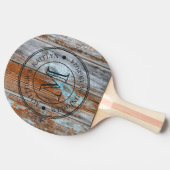 Raquette De Ping Pong Worn Blue Wash Wood Wedding Monogram (Côté)