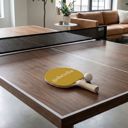 Raquette De Ping Pong Yellow Bold Typography Personalized Name