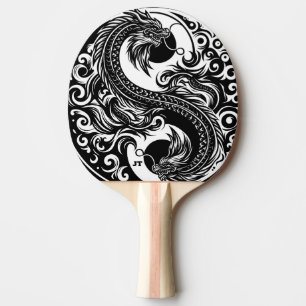 Raquette De Ping Pong Yin Yang Dragon en noir et blanc Personnalisé