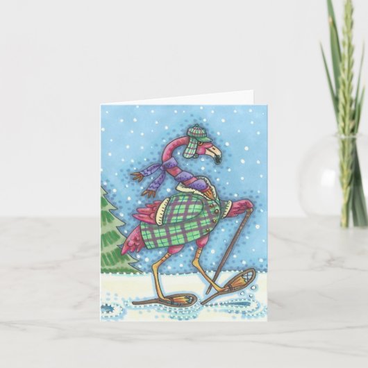 RAQUETTES À NEIGE D'HIVER CARTE DE NOTE DE FLAMANT (Devant)