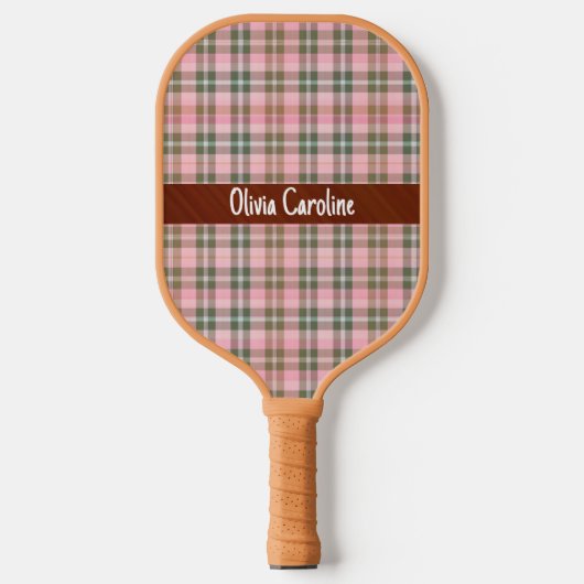 Raquettes de pickleball rayées roses - texte perso (Recto)