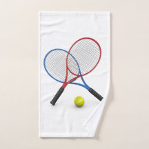 Raquettes et balle de tennis bleues et rouges 3D