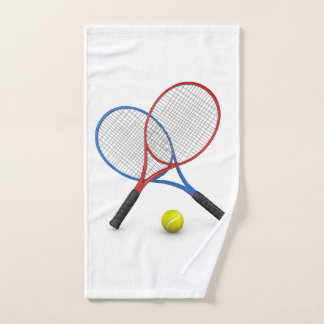 Raquettes et balle de tennis bleues et rouges 3D