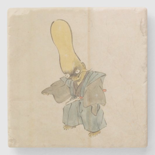 Rare japans  zwaardvechter yokai stenen onderzetter (Voorkant)