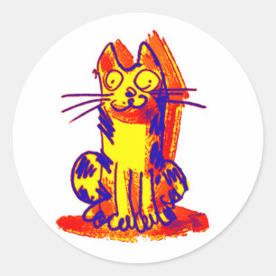 Rare kat snelle tekening cartoon ronde sticker