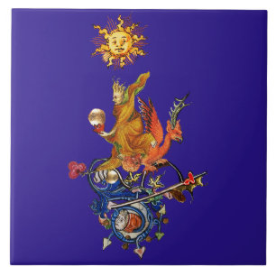 RARE MIDDELEEUWSE BESTIARIUM,ALCHEMIST,RODE DRAGON TEGELTJE